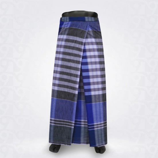 Handloom Lungi-Gulf Blue Charcoal Grey White Cotton 