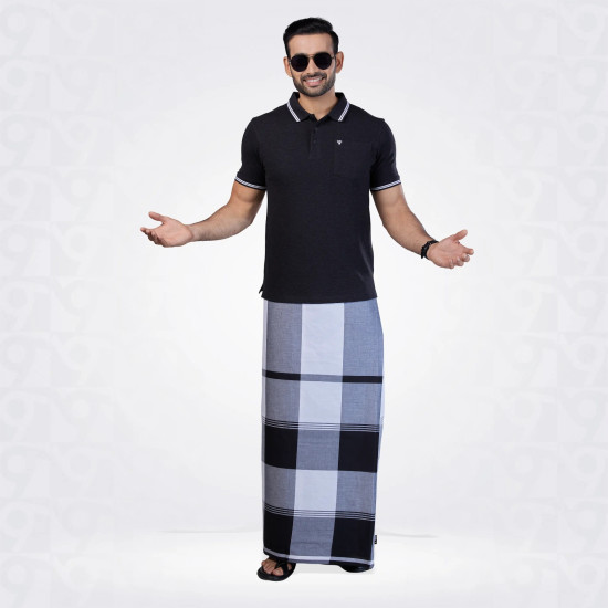 Black and White Matching Lungi with T-Shirt Combo